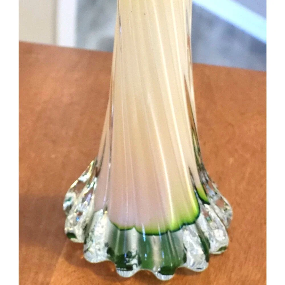 Mid Century Murano Style Blown Glass Art Vase Orange Yellow Jack In The Pulpit